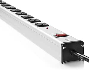 PrimeCables Power Bar – 12-Outlet Surge Protector Power Strip with Heavy-Duty Aluminum Alloy Housing, 5ft Ultra Long Power Cord, 15A Circuit Breaker for Maximum Protection, Silver, cETLus Listed