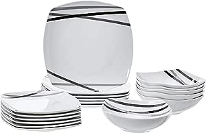 Amazon Basics 18-Piece Square Dinnerware Set, Dishes, Bowls, Service for 6, Modern Beams