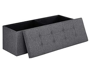 SONGMICS 43 Inches Folding Storage Ottoman Bench, Storage Chest, Foot Rest Stool, Dark Gray ULSF77K