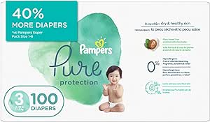 Diapers Size 3, 100 Count – Pampers Pure Protection Disposable Baby Diapers, Hypoallergenic and Unscented Protection, Super Pack (Packaging & Prints May Vary)