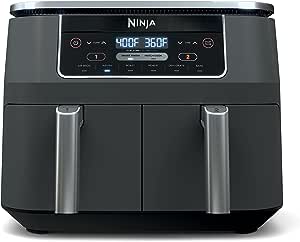 Ninja Foodi 6-in-1 8-qt. (7.6L) 2-Basket Air Fryer DualZone Technology, Match Cook & Smart Finish to Roast, Broil, Dehydrate & More for Quick, Easy Meals, Slate Grey (DZ201C) Canadian Version