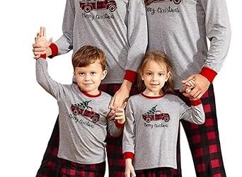 IFFEI Matching Family Pajamas Sets Christmas PJ's Sleepwear Merry Christmas Reindeer with Plaid Bottom