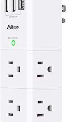 USB Outlet Extender Surge Protector – with Rotating Plug, 6 AC Multi Plug Outlet and 3 USB Ports (1 USB C), 3-Sided Swivel Power Strip with Spaced Outlet Splitter for Home, Office, Travel