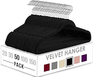 Utopia Home Pack of 50 Premium Non Slip Velvet Hangers 360 Degree rotatable Hook Durable & Slim Coat Hangers – Pant Hangers – Black